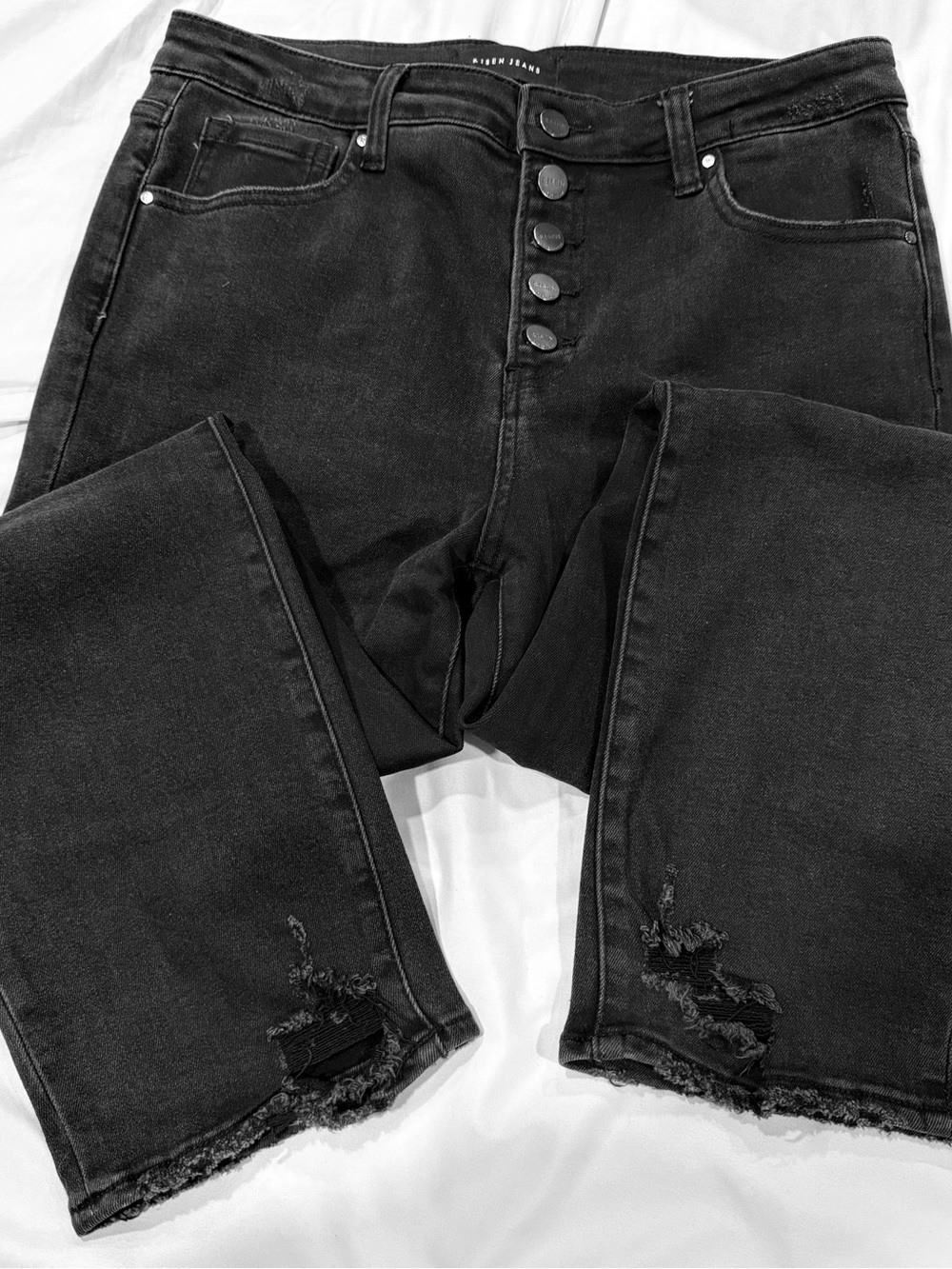 Risen High-Rise Black Button-Fly Jeans